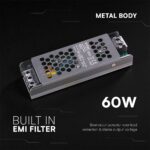 SLIM Power Supply – 60W 12V 5A IP20 V-TAC 24255VT