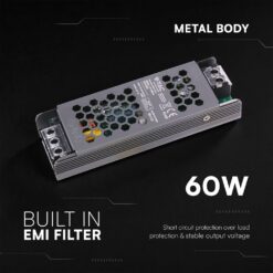 SLIM Power Supply – 60W 12V 5A IP20 V-TAC 24255VT