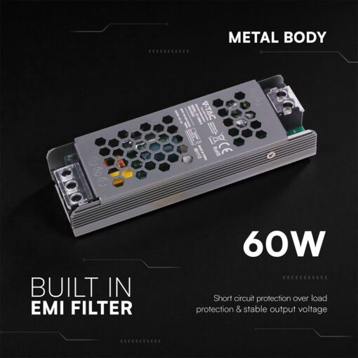 SLIM Power Supply – 60W 12V 5A IP20 V-TAC 24255VT