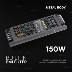 Τροφοδοτικό SLIM για LED 150W 12V 12.5A IP20 Μεταλλικό V-TAC 24258VT