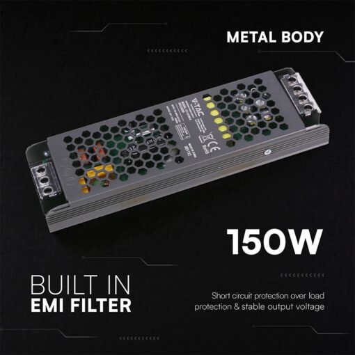 Τροφοδοτικό SLIM για LED 150W 12V 12.5A IP20 Μεταλλικό V-TAC 24258VT