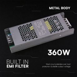 Τροφοδοτικό SLIM για LED 360W 24V 15A IP20 Μεταλλικό V-TAC 24261VT
