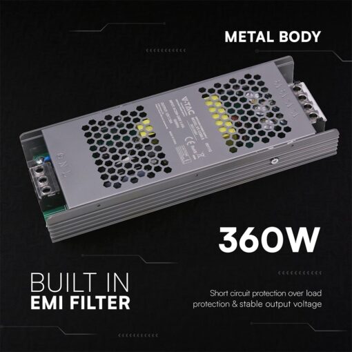 Τροφοδοτικό SLIM για LED 360W 24V 15A IP20 Μεταλλικό V-TAC 24261VT