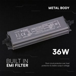 Τροφοδοτικό V-TAC για LED 36W 12V 3A IP67 Αδιάβροχο Μεταλλικό 24262VT