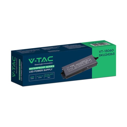 Τροφοδοτικό V-TAC για LED 60W 12V 5A IP67 Αδιάβροχο Μεταλλικό 24263VT