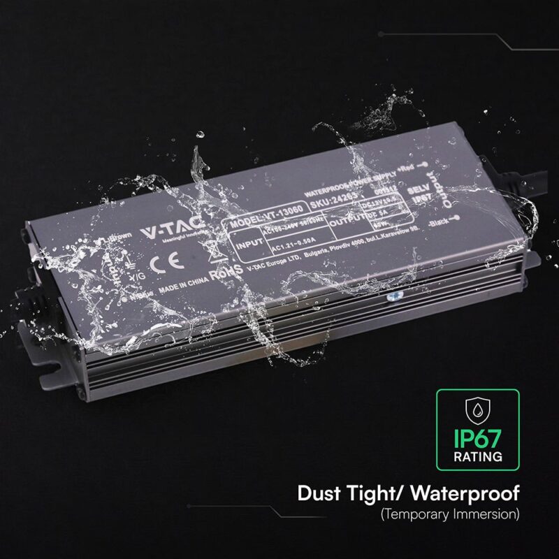 Τροφοδοτικό V-TAC για LED 60W 12V 5A IP67 Αδιάβροχο Μεταλλικό 24263VT