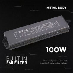 Τροφοδοτικό V-TAC για LED 100W 12V 8.3A IP67 Αδιάβροχο Μεταλλικό 24264VT