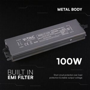 Τροφοδοτικό V-TAC για LED 100W 12V 8.3A IP67 Αδιάβροχο Μεταλλικό 24264VT