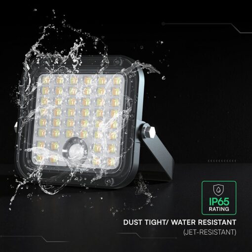 30W LED Ηλιακός Προβολέας Μαύρος CCT 3000lm IP65 με Ανιχνευτή Κίνησης & Τηλεχειριστήριο V-TAC 24277VT