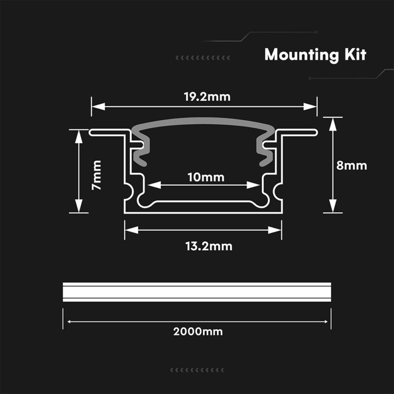 LED Strip Mounting Kit With Diffuser Recessed 2000*13.2*7mm V-TAC 24301VT