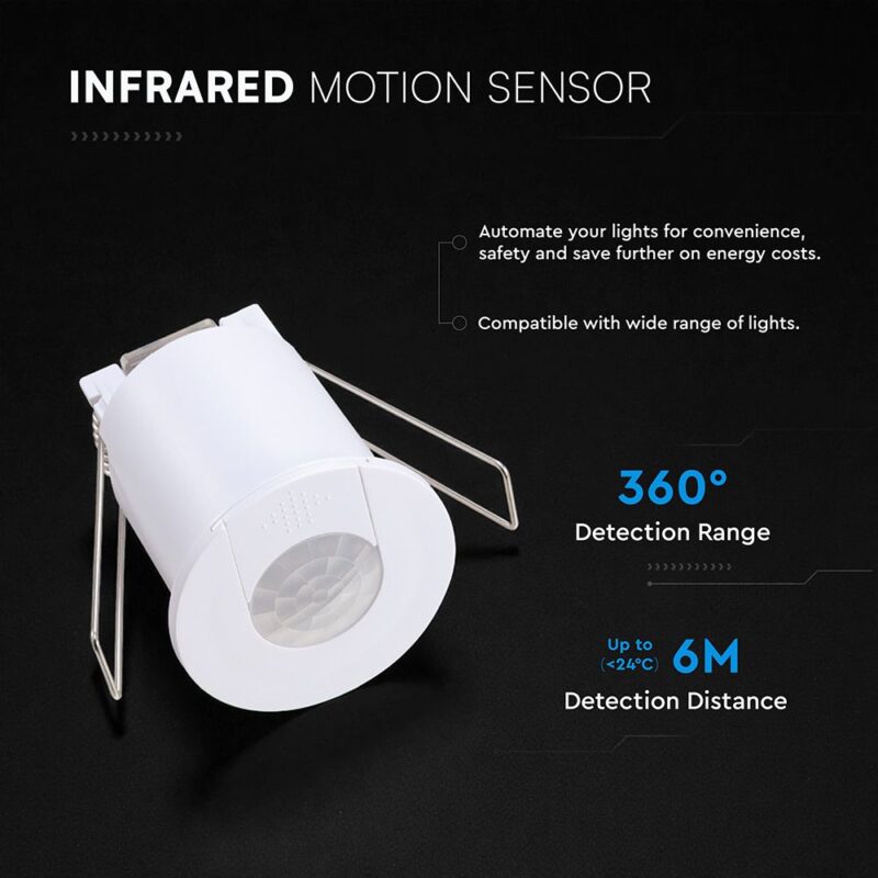 Χωνευτός Ανιχνευτής Κίνησης Λευκός V-TAC 5yrs Wty 24355VT