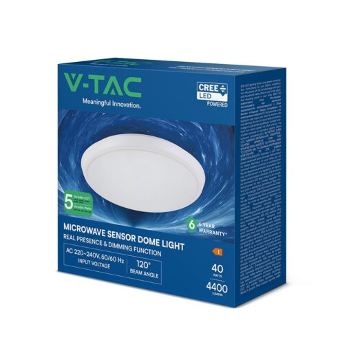 Πλαφονιέρα LED Στρογγυλή Φ360 V-TAC CREE Chip 20-40W με Αισθητήρα Κίνησης CCT IP65 6yrs Wty 24360VT