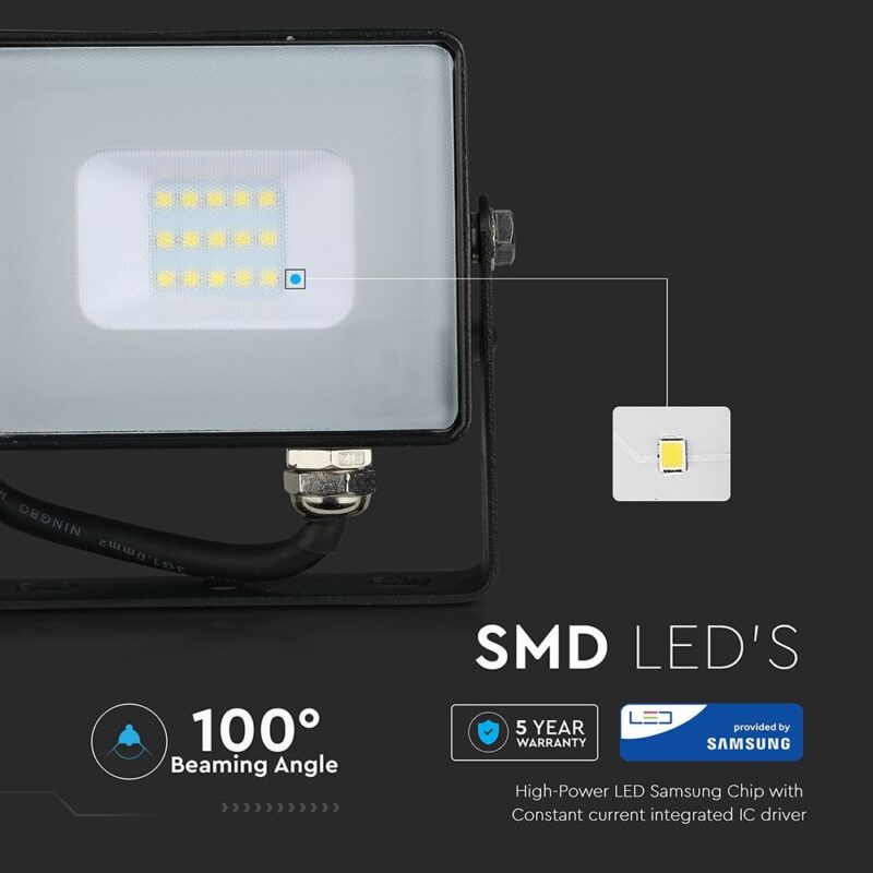 LED Προβολέας 10W V-TAC Samsung Chip Μαύρος Αδιάβροχος IP65 Φυσικό Λευκό 4000K – 425
