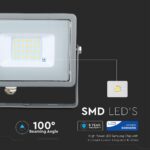 LED Προβολέας 20W V-TAC PRO Samsung Chip Μαύρος 100° 1600lm Γκρι Αδιάβροχος IP65 Θερμό Λευκό 3000K – 445