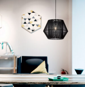 Viokef Zaira Κρεμαστό Φωτιστικό Μοντέρνο Μονόφωτο με Πλεκτό Μαύρο Σχοινί – 4198101