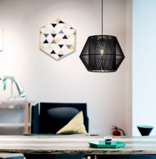 Viokef Zaira Κρεμαστό Φωτιστικό Μοντέρνο Μονόφωτο με Πλεκτό Μαύρο Σχοινί – 4198101