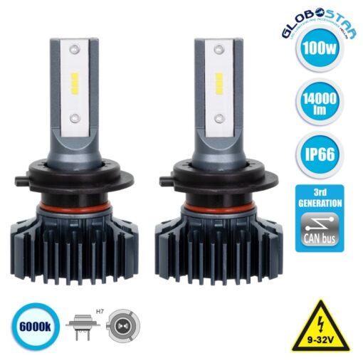 GloboStar® 85631 H7 S1 Line KIT Βασικού Φωτισμού Αυτοκινήτου & Φορτηγού 3nd Generation Can-Bus Series LED CREE CXB 100W 14000lm DC 9-32V Αδιάβροχο IP66 Ψυχρό Λευκό 6000K