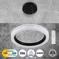 Alternative view of GLOBOSTAR® ARIANA 61037 Μοντέρνο Κρεμαστό Φωτιστικό Οροφής LED 55W 6376lm 120° AC 220-240V IP20 Ρυθμιζόμενο Λευκό CCT με Χειριστήριο από 2700K έως 6000K Dimmable - Lumileds SMD Chip - Μαυρό Ματ - Μ48 x Π48 x Υ6.5cm - 3 Χρόνια Εγγύηση