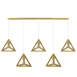 GLOBOSTAR® TRIANGLE 00610 Μοντέρνο Κρεμαστό Φωτιστικό Οροφής με Ντουί 5 x E27 AC 220-240V IP20 - Χρυσό - Μ170 x Π22 x Y130cm