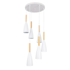 GLOBOSTAR® DILLON 00629 Μοντέρνο Κρεμαστό Φωτιστικό Οροφής με Ντουί 6 x E27 AC 220-240V IP20 - Λευκό & Μπεζ - Μ52 x Π52 x Y130cm