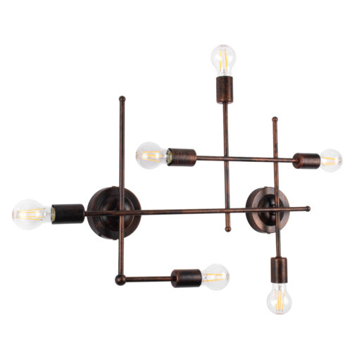 GloboStar® PIPING 00665 Vintage Επιτοίχιο Φωτιστικό Πολύφωτο 6 x E27 IP20 Χάλκινο Μέταλλο – Μ66 x Π9.5 x Υ49cm