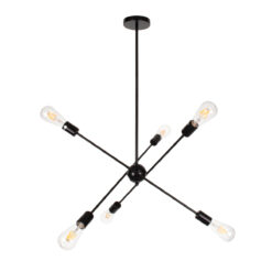 GLOBOSTAR® ZANE 00784 Μοντέρνο Φωτιστικό Οροφής με Ντουί 6 x E27 AC 220-240V IP20 - Μαύρο - Μ70 x Π70 x Υ100cm