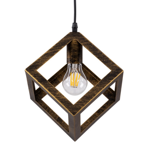 GLOBOSTAR® CUBE 00803 Μοντέρνο Κρεμαστό Φωτιστικό Οροφής με Ντουί 1 x E27 AC 220-240V IP20 – Χάλκινο Εφέ Σκουριάς – Μ25 x Π25 x Υ25cm