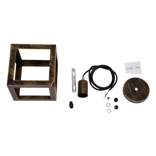GLOBOSTAR® CUBE 00803 Μοντέρνο Κρεμαστό Φωτιστικό Οροφής με Ντουί 1 x E27 AC 220-240V IP20 – Χάλκινο Εφέ Σκουριάς – Μ25 x Π25 x Υ25cm