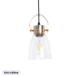 GLOBOSTAR® JAVER 00934 Vintage Κρεμαστό Φωτιστικό Οροφής με Ντουί 1 x E27 AC 220-240V IP20 - Διάφανο & Ροζ Χρυσό - Μ14.5 x Π14.5 x Υ28cm