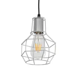 GLOBOSTAR® CAGE 00951 Vintage Κρεμαστό Φωτιστικό Οροφής με Ντουί 1 x E27 AC 220-240V IP20 - Ασημί - Μ15 x Π15 x Y21cm