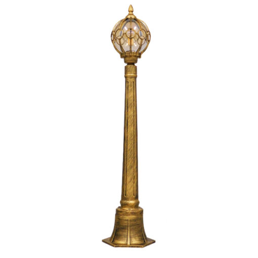 GloboStar® ETOILE 00985 Vintage Φωτιστικό Κολωνάκι Κήπου Μονόφωτο 1 x E27 Μπρονζέ Χρυσό Μεταλλικό Πλέγμα με Μελί Γυάλινη Μπάλα D18 x H102cm