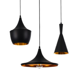 GLOBOSTAR® SHANGHAI 01025 Μοντέρνο Κρεμαστό Φωτιστικό Οροφής με Ντουί 3 x E27 AC 220-240V IP20 - Μαύρο & Χρυσό - Μ79.5 x Π79.5 x Υ38cm - Σετ 3 Τεμαχίων