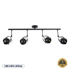 GLOBOSTAR® CANNES 01082 Μοντέρνο Φωτιστικό Οροφής με Ντουί 4 x E27 AC 220-240V IP20 - Μαύρο - Μ108 x Π12 x Υ48cm