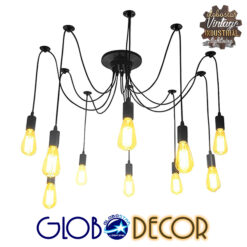 Alternative view of GLOBOSTAR® WIRED 01173 Vintage Κρεμαστό Φωτιστικό Οροφής με Ντουί 10 x E27 AC 220-240V IP20 - Μαύρο - Μ200 x Π200 x Υ100cm