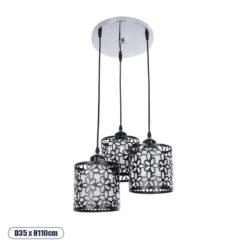 GLOBOSTAR® RAINELDA 01246 Μοντέρνο Κρεμαστό Φωτιστικό Οροφής με Ντουί 3 x E27 AC 220-240V IP20 - Μαύρο & Λευκό - Μ35 x Π35 x Υ110cm