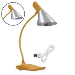 GloboStar® DRAPER 01438 Επιτραπέζιο Φωτιστικό Πορτατίφ LED 6W 500lm 360° DC 5V IP20 Φυσικό Λευκό 4500K Dimmable Μπεζ Ξύλο με Ασημί Μέταλλο - Μ10 x Π14 x Υ33cm - 2 Xρόνια Εγγύηση