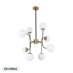 GLOBOSTAR® STARDUST 01649 Vintage Φωτιστικό Οροφής με Ντουί 8 x E27 AC 220-240V IP20 - Μαύρο & Χρυσό - Μ75 x Π75 x Υ100cm