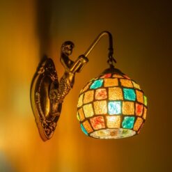 GLOBOSTAR® MERMAID 02389 Vintage Φωτιστικό Τοίχου – Απλίκα με Ντουί 1 x E27 AC 220-240V IP20 – Μπρούτζινο & Πολύχρωμο – Μ17 x Π30 x Υ27cm