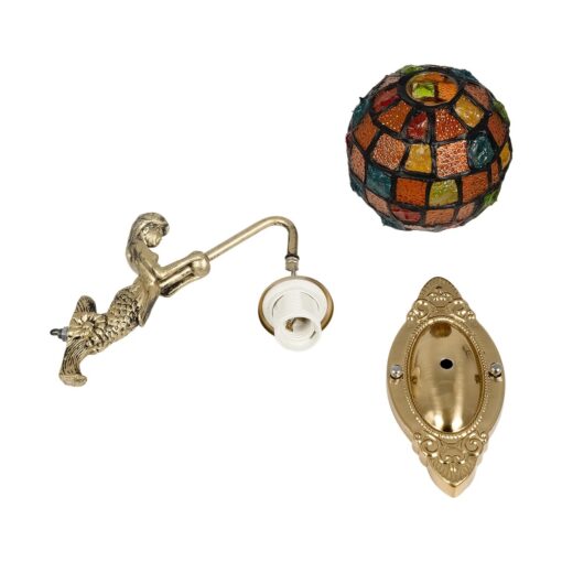 GLOBOSTAR® MERMAID 02389 Vintage Φωτιστικό Τοίχου – Απλίκα με Ντουί 1 x E27 AC 220-240V IP20 – Μπρούτζινο & Πολύχρωμο – Μ17 x Π30 x Υ27cm