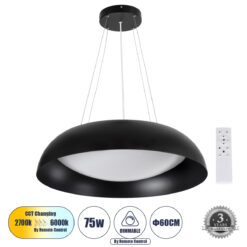 Alternative view of GLOBOSTAR® ANATOLIA 61269 Μοντέρνο Κρεμαστό Φωτιστικό Οροφής LED 75W 8625lm 120° AC 220-240V IP20 Ρυθμιζόμενο Λευκό CCT με Χειριστήριο από 2700K έως 6000K Dimmable - Lumileds SMD Chip - Μαύρο Ματ - Μ60 x Π60 x Υ12.5cm - 3 Χρόνια Εγγύηση