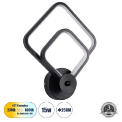 Alternative view of GLOBOSTAR® ANNA 61085 Μοντέρνο Φωτιστικό Τοίχου - Απλίκα LED 15W 1800lm 300° AC 220-240V IP20 Ρυθμιζόμενο Λευκό CCT με On/Off 2700K/4500K/6000K - Lumileds SMD Chip - Μαύρο Ματ - Μ25 x Π8 x Υ30cm - 3 Χρόνια Εγγύηση