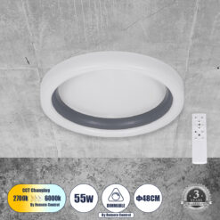 Alternative view of GLOBOSTAR® ARIANA 61036 Μοντέρνο Φωτιστικό Οροφής LED 55W 6376lm 120° AC 220-240V IP20 Ρυθμιζόμενο Λευκό CCT με Χειριστήριο από 2700K έως 6000K Dimmable - Lumileds SMD Chip - Γκρι - Μ48 x Π48 x Υ9cm - 3 Χρόνια Εγγύηση