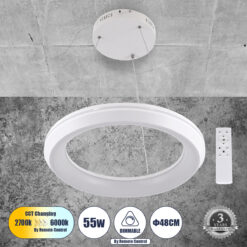 Alternative view of GLOBOSTAR® MELINA 61044 Μοντέρνο Κρεμαστό Φωτιστικό Οροφής LED 55W 6376lm 120° AC 220-240V IP20 Ρυθμιζόμενο Λευκό CCT με Χειριστήριο από 2700K έως 6000K Dimmable - Lumileds SMD Chip - Λευκό Ματ - Μ48 x Π48 x Υ6.5cm - 3 Χρόνια Εγγύηση