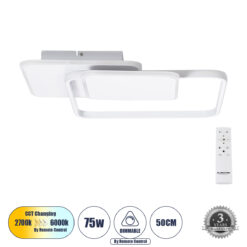 Alternative view of GLOBOSTAR® SQUARO 61232 Μοντέρνο Φωτιστικό Οροφής LED 75W 8400lm 360° AC 220-240V IP20 Ρυθμιζόμενο Λευκό CCT με Χειριστήριο από 2700K έως 6000K Dimmable - Lumileds SMD Chip - Λευκό Ματ - Μ48.5 x Π51 x Υ9cm - 3 Χρόνια Εγγύηση