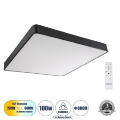 Alternative view of GLOBOSTAR® KAMALA 61210-S Μοντέρνο Φωτιστικό Οροφής LED 100W 11020lm 120° AC 220-240V IP20 Ρυθμιζόμενο Λευκό CCT με Χειριστήριο από 2700K έως 6000K Dimmable - Lumileds SMD Chip - Μαύρο Ματ - Μ80 x Π80 x Υ8cm - 3 Χρόνια Εγγύηση