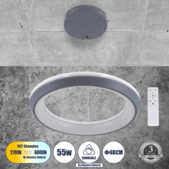 Alternative view of GLOBOSTAR® MELINA 61045 Μοντέρνο Κρεμαστό Φωτιστικό Οροφής LED 55W 6376lm 120° AC 220-240V IP20 Ρυθμιζόμενο Λευκό CCT με Χειριστήριο από 2700K έως 6000K Dimmable - Lumileds SMD Chip - Γκρι & Λευκό - Μ48 x Π48 x Υ6.5cm - 3 Χρόνια Εγγύηση