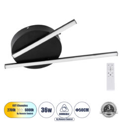 Alternative view of GLOBOSTAR® DRACO 61091 Μοντέρνο Φωτιστικό Οροφής LED 36W 4428lm 120° AC 220-240V IP20 Ρυθμιζόμενο Λευκό CCT με Χειριστήριο από 2700K έως 6000K Dimmable - Lumileds SMD Chip - Μαύρο Ματ - Μ50 x Π50 x Υ6cm - 3 Χρόνια Εγγύηση