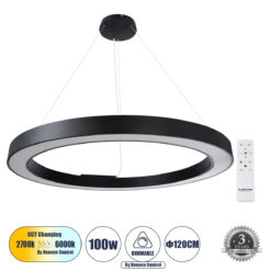 Alternative view of GLOBOSTAR® RA 61198 Μοντέρνο Κρεμαστό Φωτιστικό Οροφής LED 100W 11020lm 120° AC 220-240V IP20 Ρυθμιζόμενο Λευκό CCT με Χειριστήριο από 2700K έως 6000K Dimmable - Lumileds SMD Chip - Μαύρο Ματ - Μ120 x Π120 x Υ8cm - 3 Χρόνια Εγγύηση