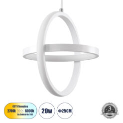 Alternative view of GLOBOSTAR® ALICE 61056 Μοντέρνο Κρεμαστό Φωτιστικό Οροφής LED 20W 2400lm 300° AC 220-240V IP20 Ρυθμιζόμενο Λευκό CCT με On/Off 2700K/4500K/6000K - Lumileds SMD Chip - Λευκό Ματ - Μ25 x Π22 x Υ25cm - 3 Χρόνια Εγγύηση