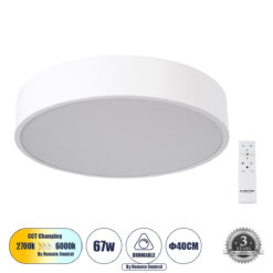 Alternative view of GLOBOSTAR® BURTON 61201-S Μοντέρνο Φωτιστικό Οροφής LED 67W 7370lm 120° AC 220-240V IP20 Ρυθμιζόμενο Λευκό CCT με Χειριστήριο από 2700K έως 6000K Dimmable - Lumileds SMD Chip - Λευκό Ματ - Μ40 x Π40 x Υ8cm - 3 Χρόνια Εγγύηση